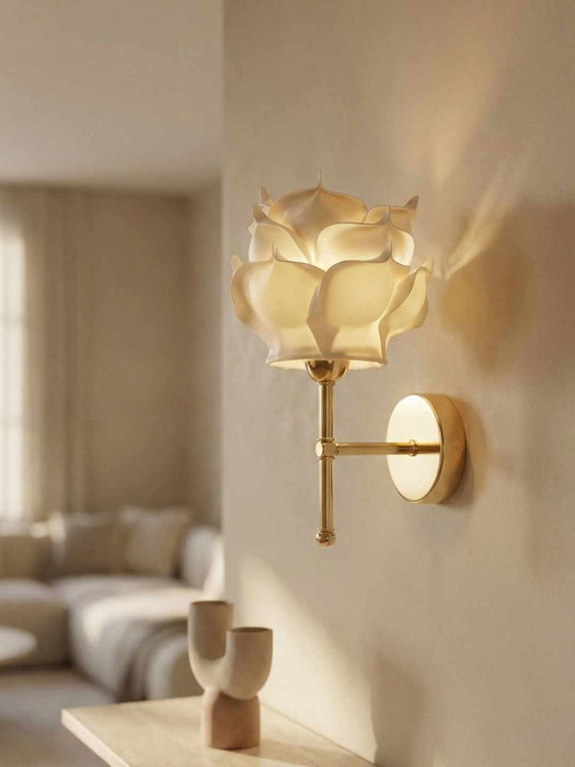 Opviq Lámpara de pared Eva Crema y Dorado Brillante